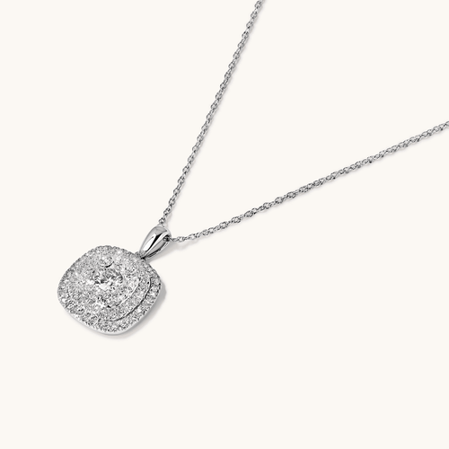 45cm Cushion Shaped Cluster Halo Pendant Necklace with 0.70tw of Laboratory-Grown Diamonds in Sterling Silver and Platinum