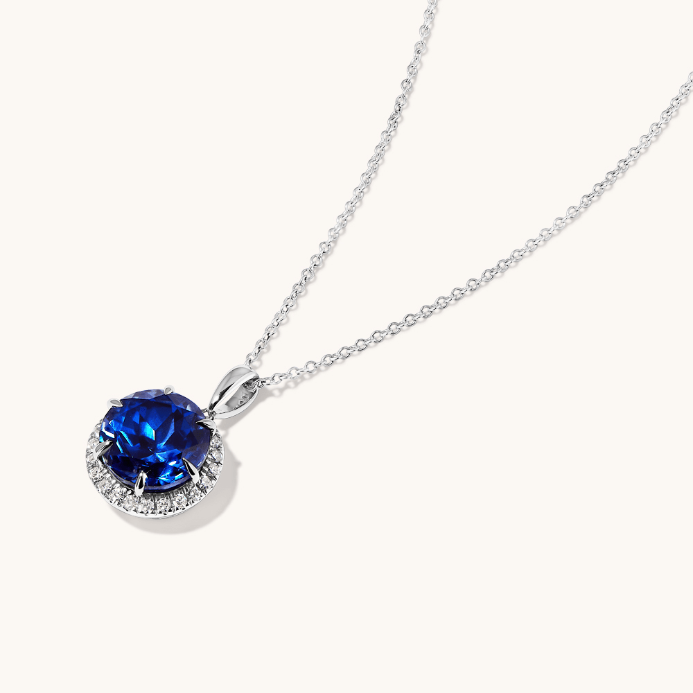 45cm Created Sapphire Necklace with 0.18tw of Laboratory-Grown Diamonds in Sterling Silver and Platinum