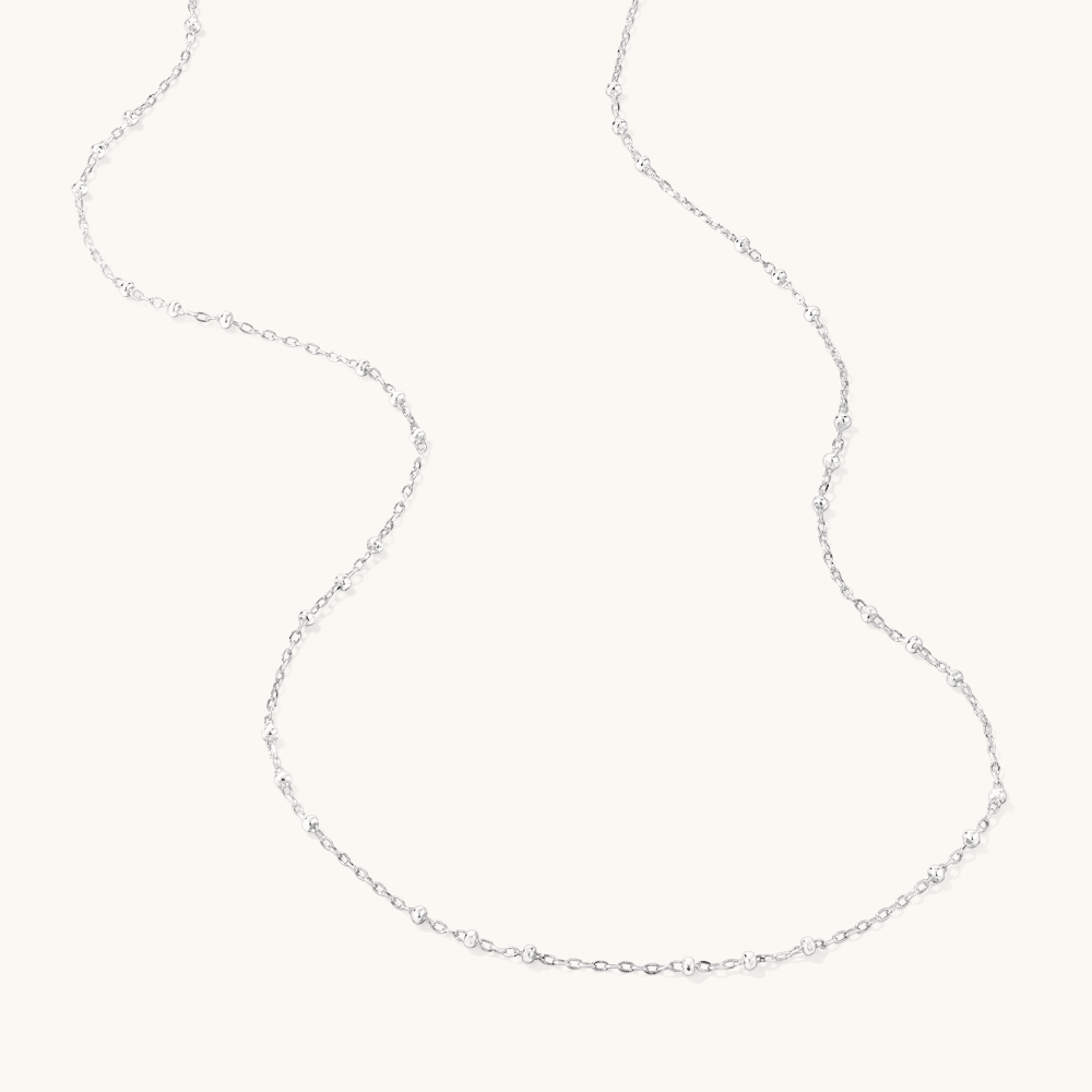 50cm Station Ball Paperclip Chain Necklace in Sterling Silver