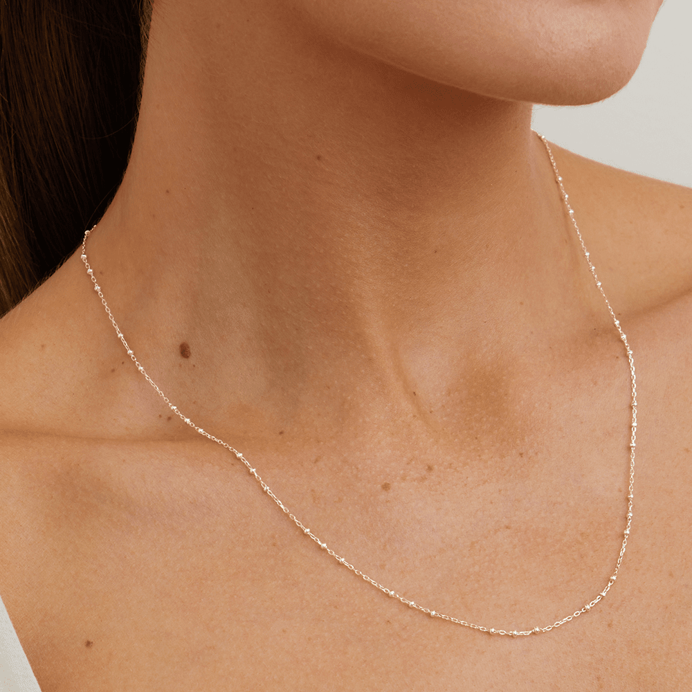 50cm Station Ball Paperclip Chain Necklace in Sterling Silver