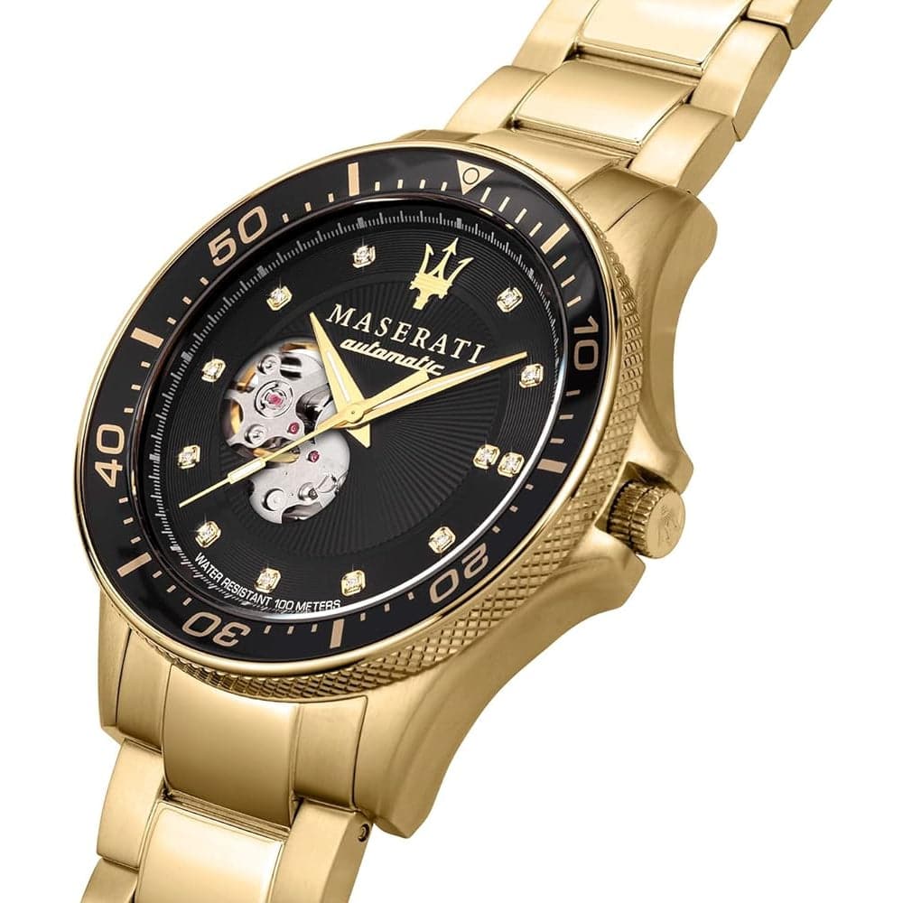 Maserati Automatic Black Dial Gold Stainless Steel Strap Men Watch R8823140003
