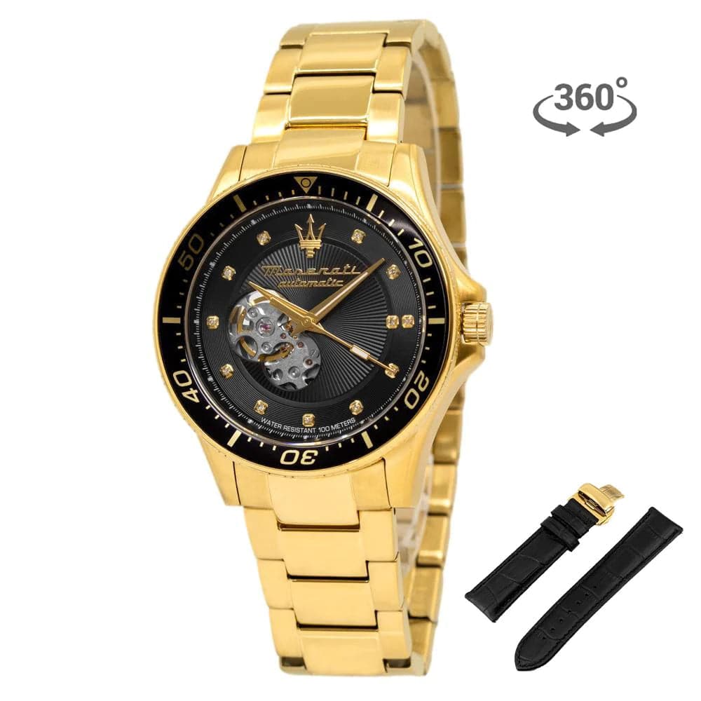 Maserati Automatic Black Dial Gold Stainless Steel Strap Men Watch R8823140003