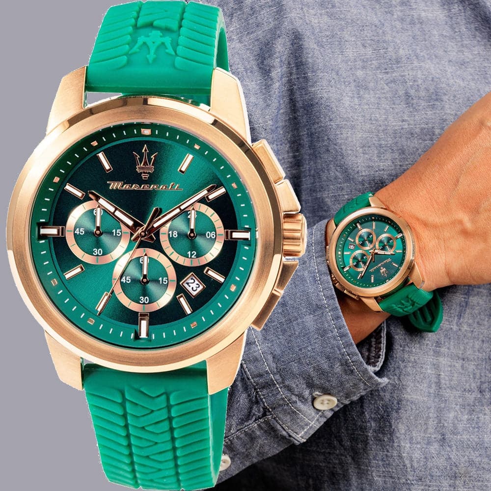 Maserati Successo Chronograph Green Silicone Strap Men Watch R8871621038