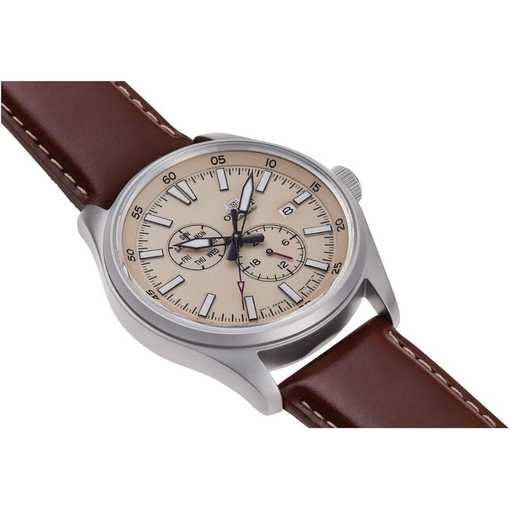 Orient Defender Beige Dial Brown Leather Strap Men Watch RA-AK0405Y10B