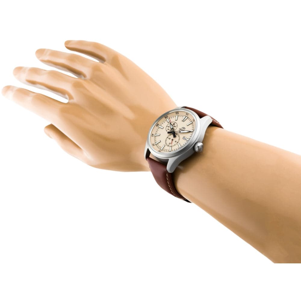 Orient Defender Beige Dial Brown Leather Strap Men Watch RA-AK0405Y10B
