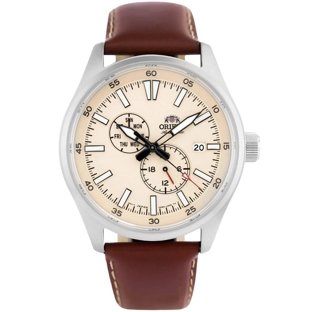 Orient Defender Beige Dial Brown Leather Strap Men Watch RA-AK0405Y10B
