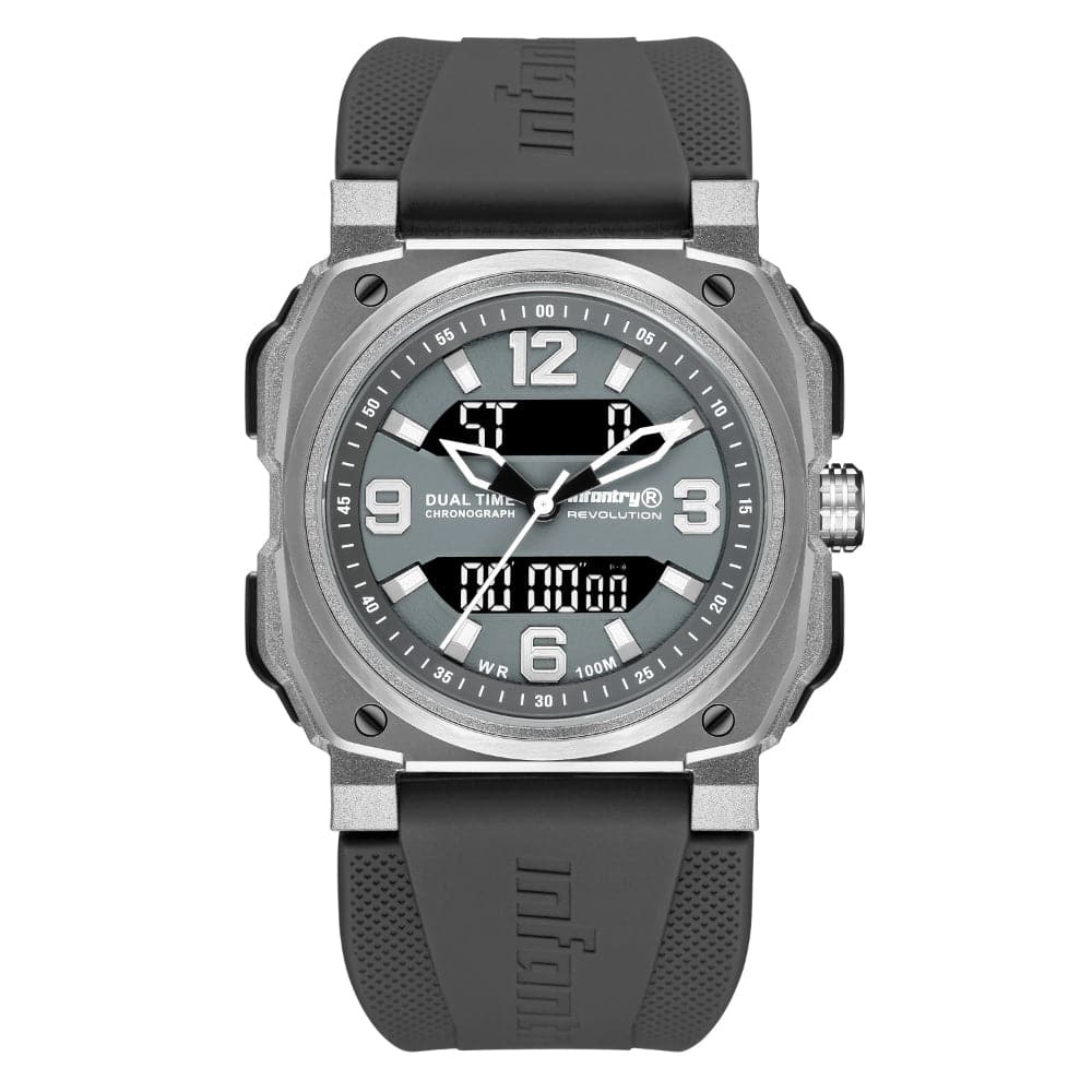 Infantry Revolution Series The Dual Timer (Grey) Silicone Strap Men Watch REVO-AD-01-V2