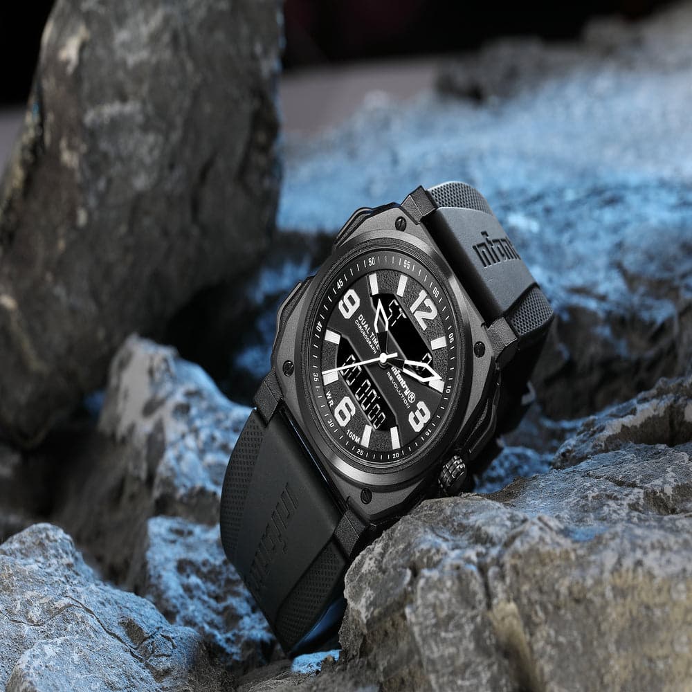 Infantry Revolution Series The Dual Timer (Black) Silicone Strap Men Watch REVO-AD-42BLACK