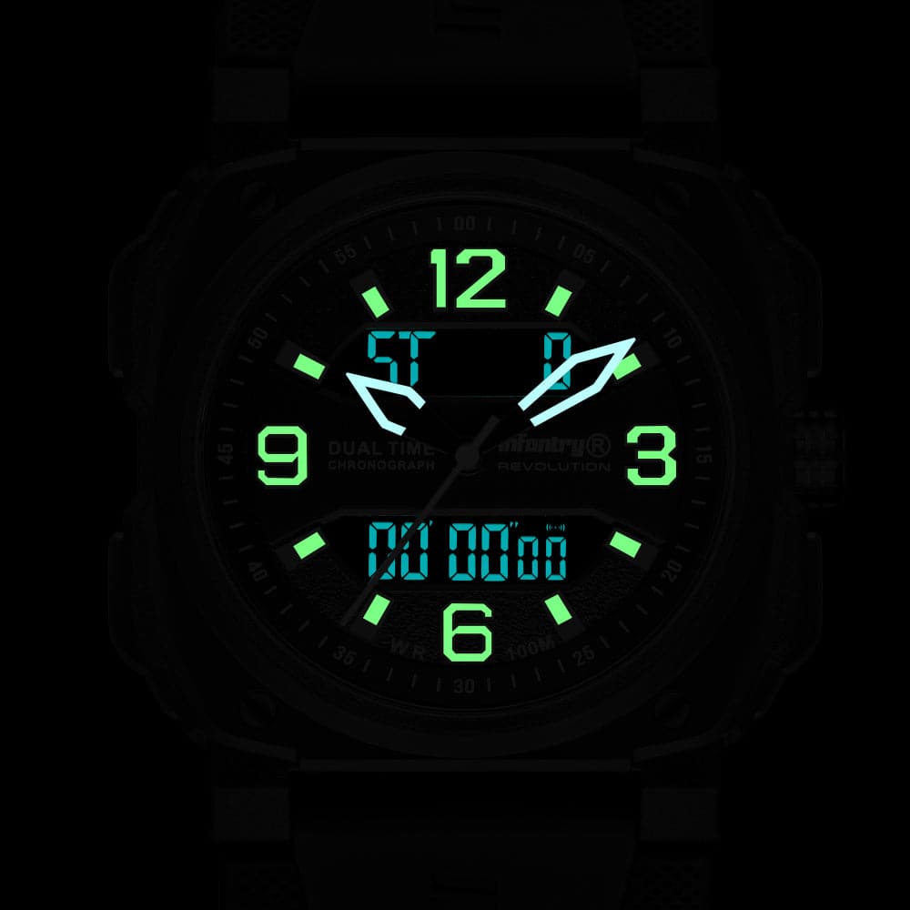 Infantry Revolution Series The Dual Timer (Black) Silicone Strap Men Watch REVO-AD-42BLACK