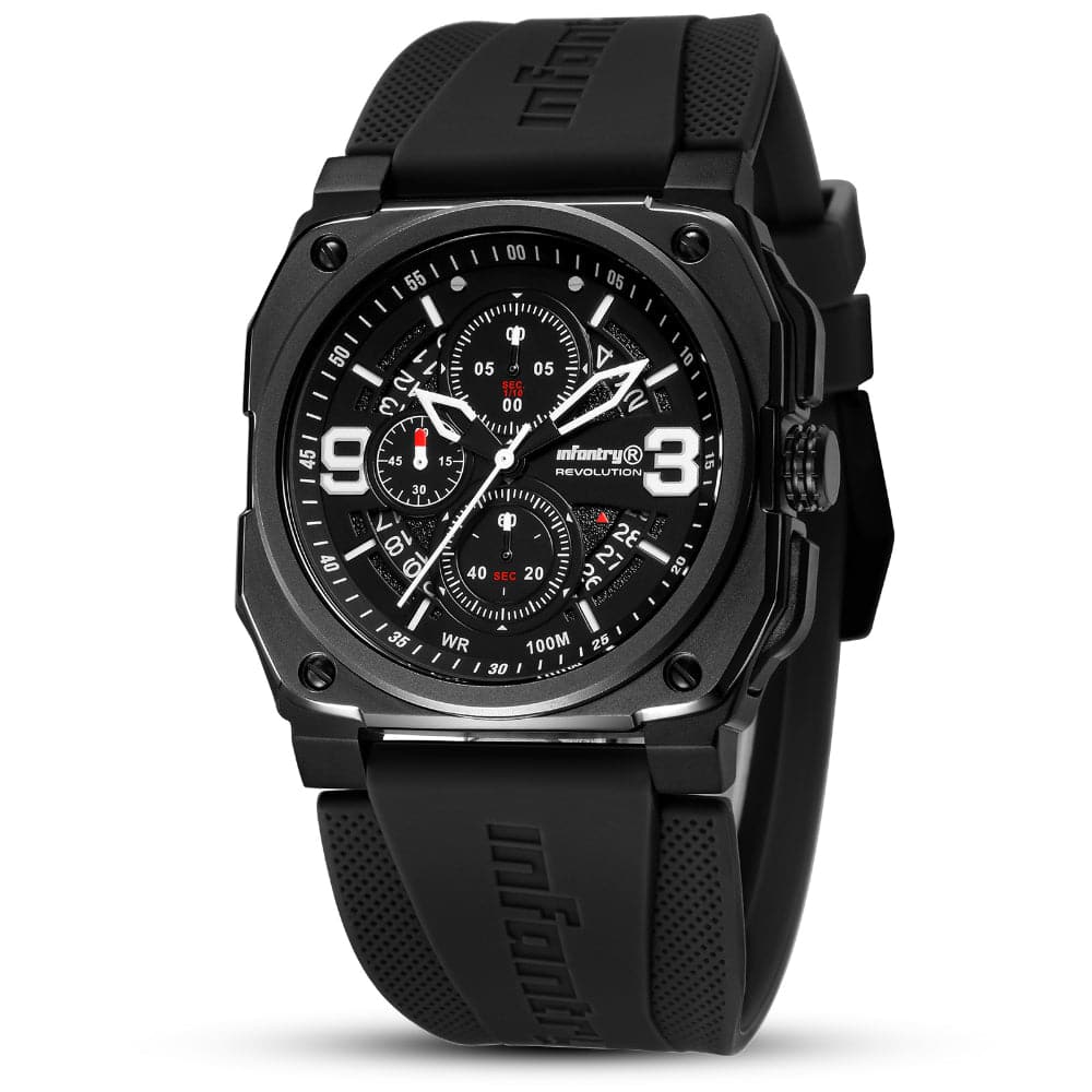 Infantry Revolution Series The Chrono Black Silicone Strap Men Watch REVO-CHR-01-V3