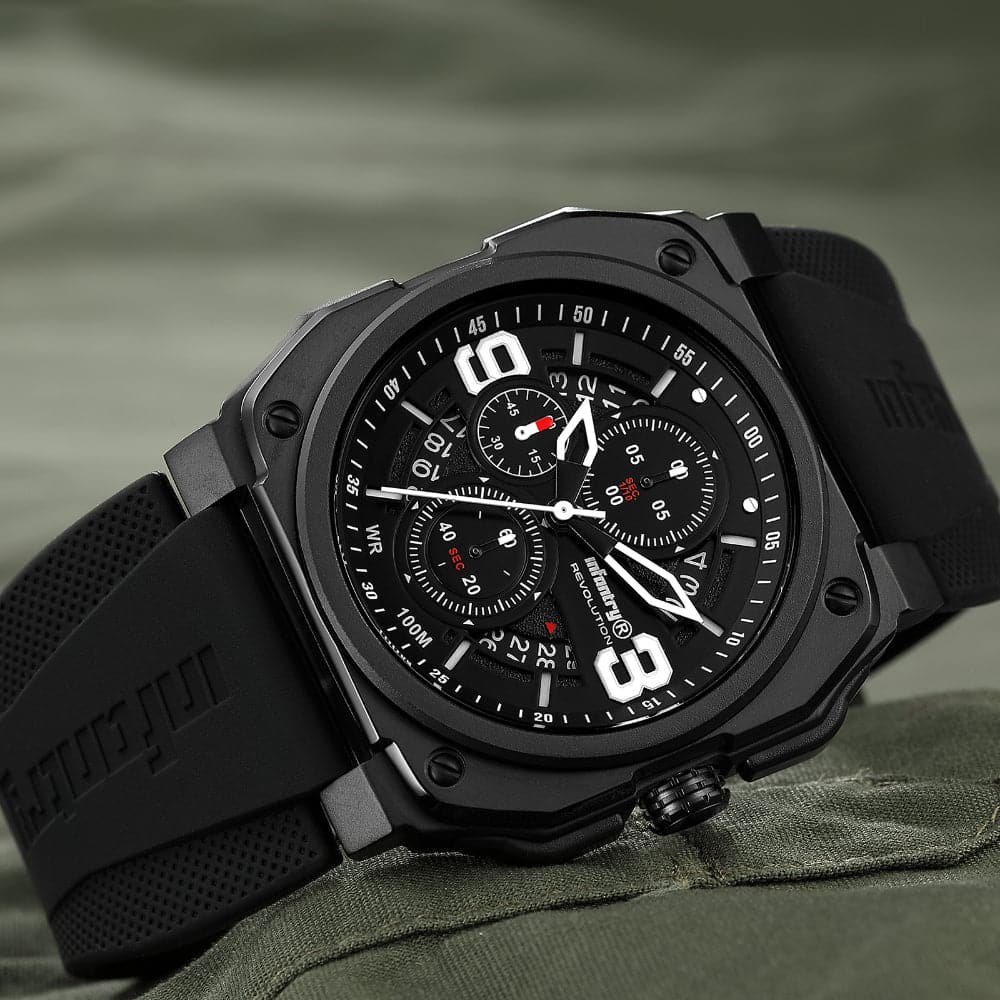 Infantry Revolution Series The Chrono Black Silicone Strap Men Watch REVO-CHR-01-V3