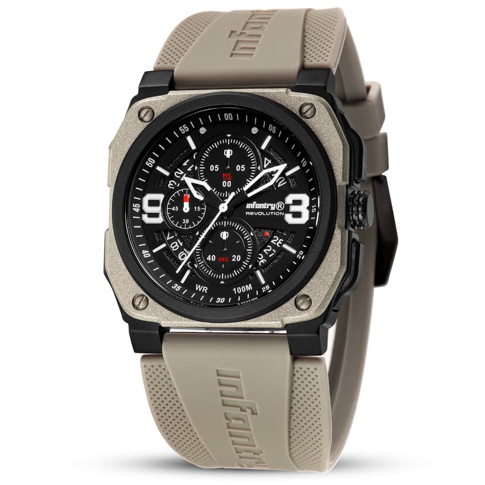 Infantry Revolution Series The Chrono Mater Dessert Silicone Strap Men Watch REVO-CHR-03-V3