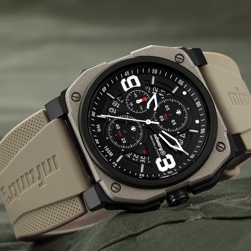 Infantry Revolution Series The Chrono Mater Dessert Silicone Strap Men Watch REVO-CHR-03-V3