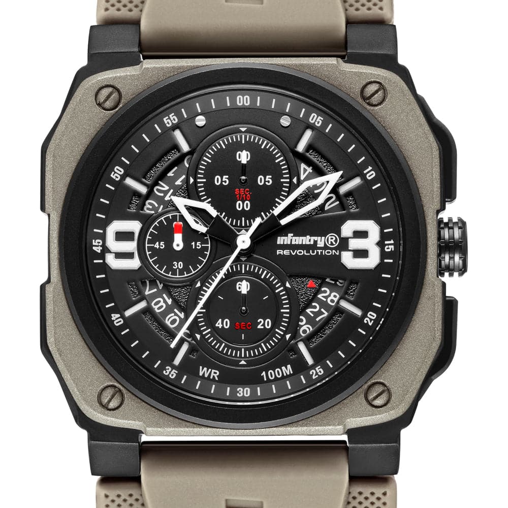 Infantry Revolution Series The Chrono Mater Dessert Silicone Strap Men Watch REVO-CHR-03-V3
