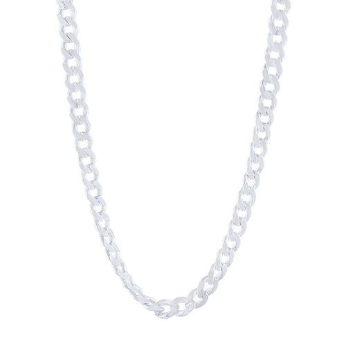 50cm 8mm Width Flat Curb Chain Necklace in Sterling Silver