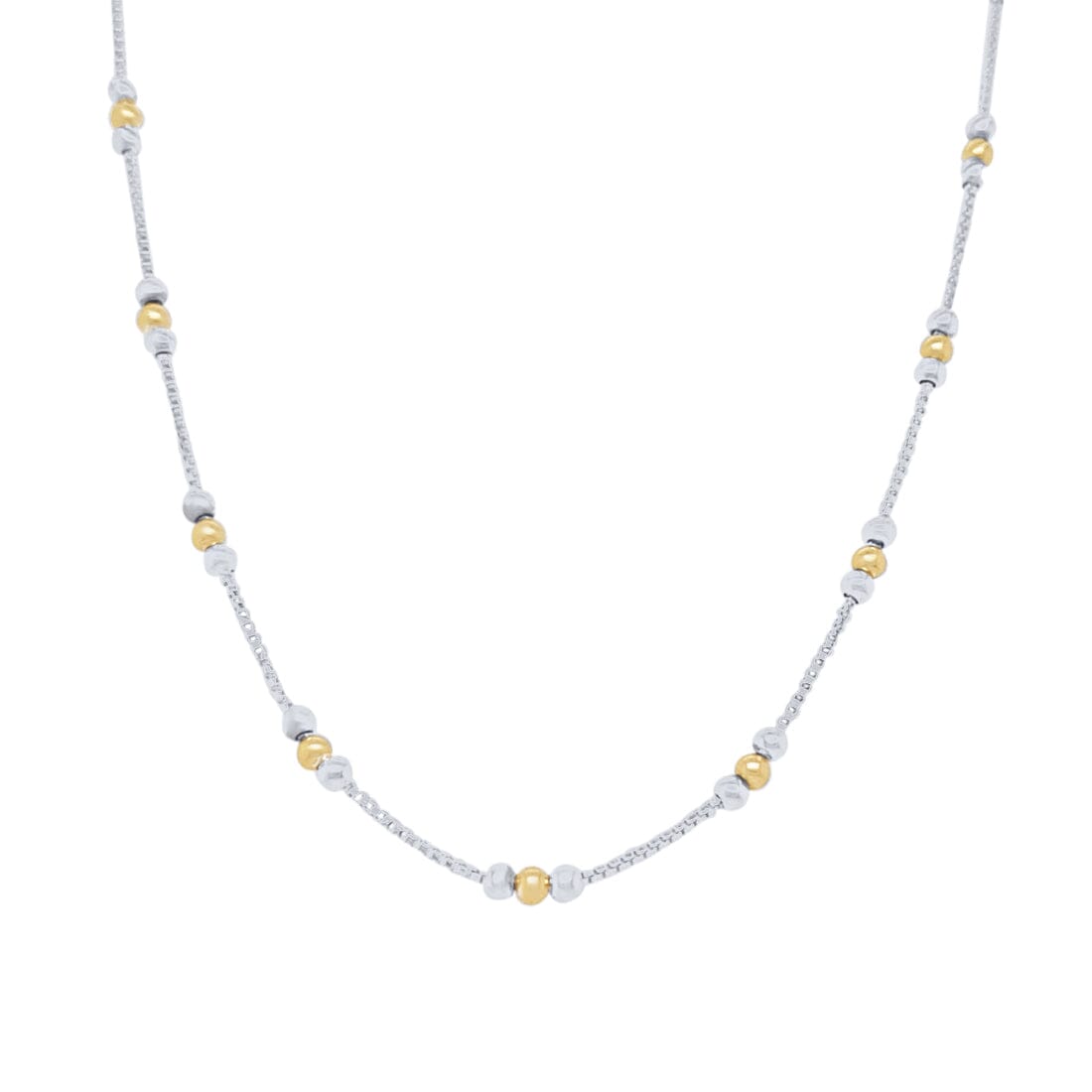 45cm Two Tone Ball Station Necklace in Sterling Silver
