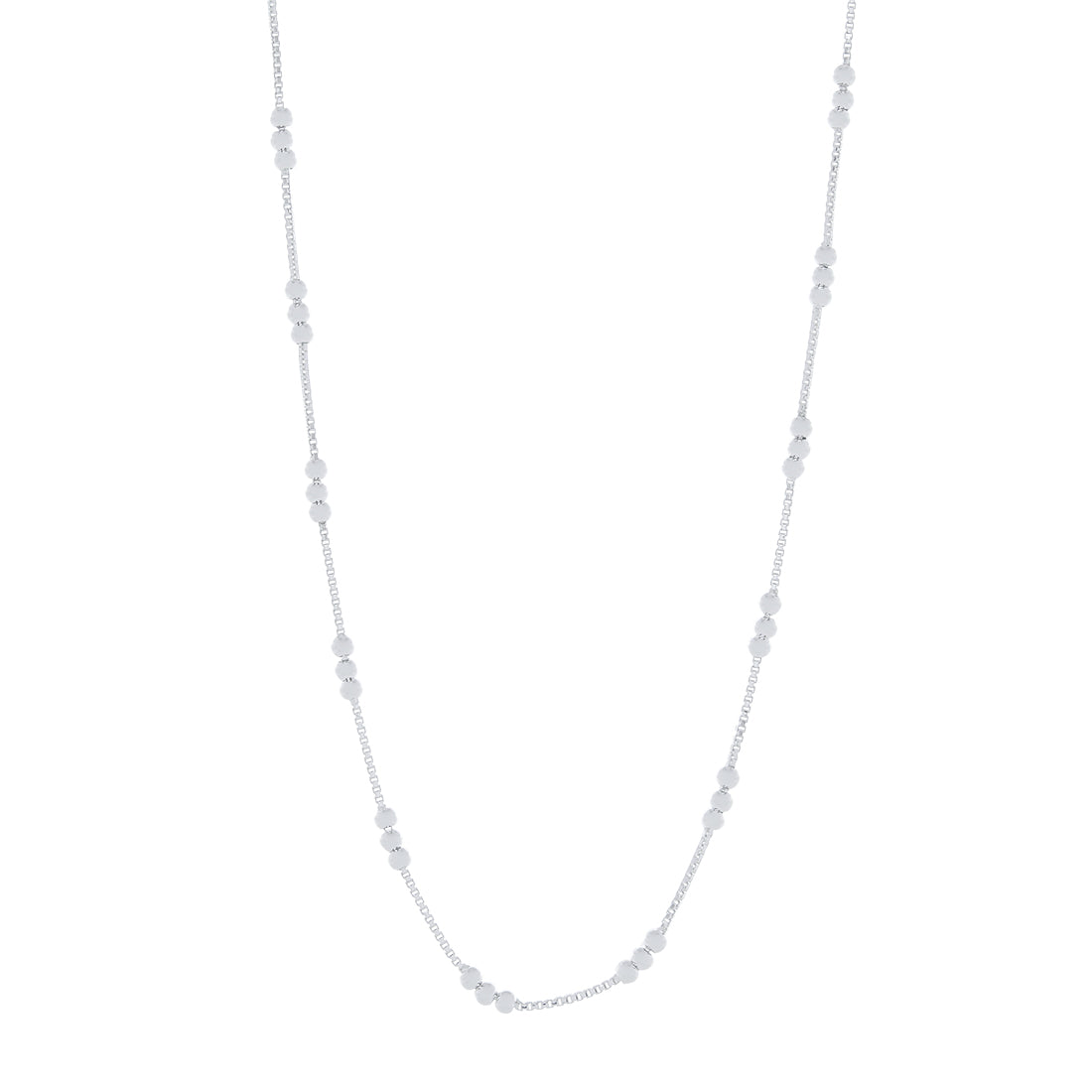3mm Ball Station Box Chain Necklace in Sterling Silver 45cm