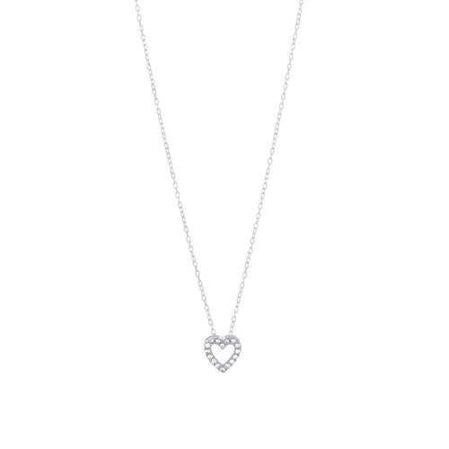 40cm Open Heart Necklace with Cubic Zirconia in Sterling Silver