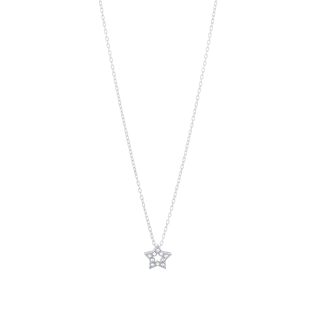 45cm Cubic Zirconia Open Star Pendant Necklace in Sterling Silver