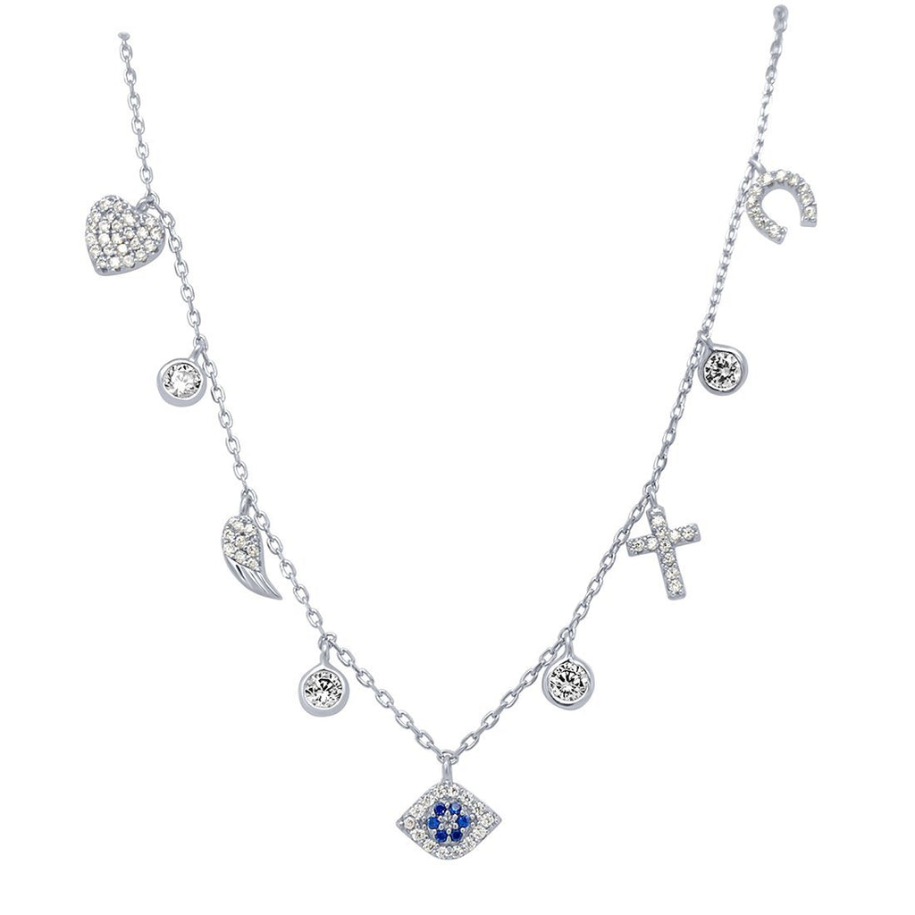 40cm Multi Charm Choker Necklace in Sterling Silver