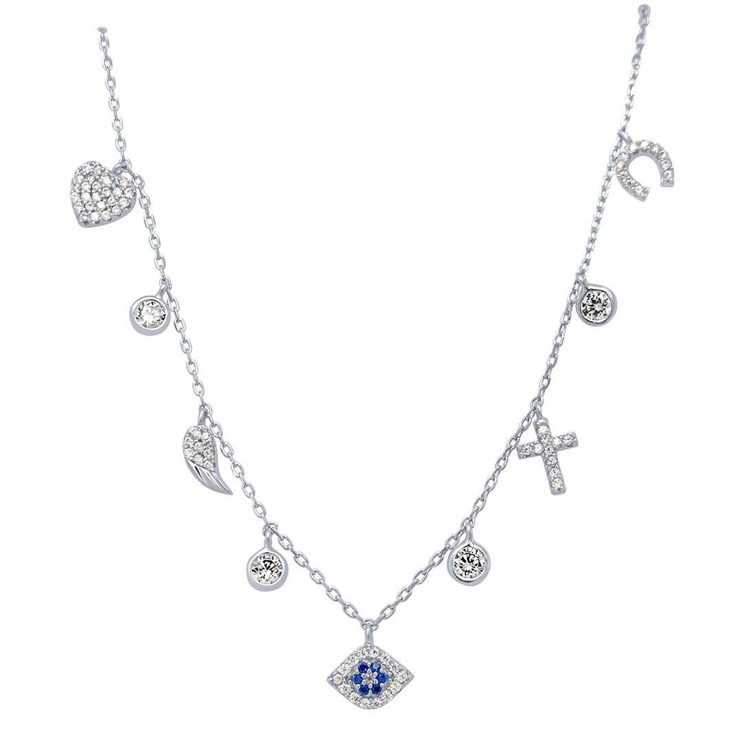 40cm Multi Charm Choker Necklace in Sterling Silver
