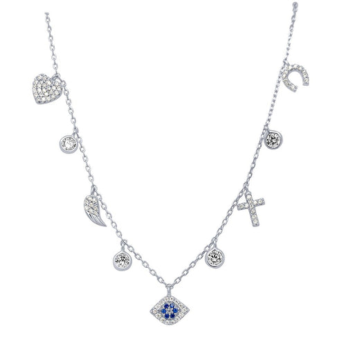 40cm Multi Charm Choker Necklace in Sterling Silver