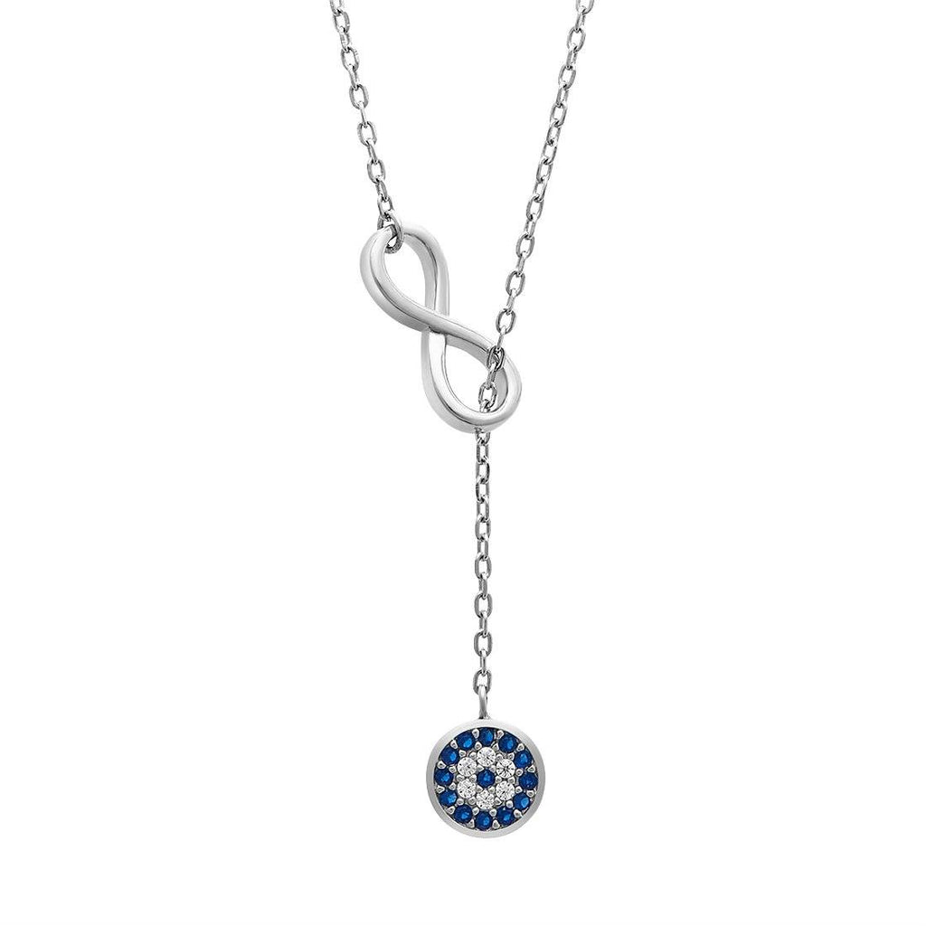 45cm Infinity and Evil Eye Necklace in Sterling Silver