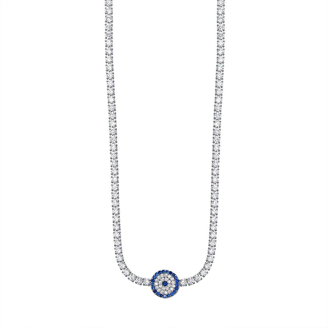 46cm Cubic Zirconia Evil Eye Tennis Necklace in Sterling Silver