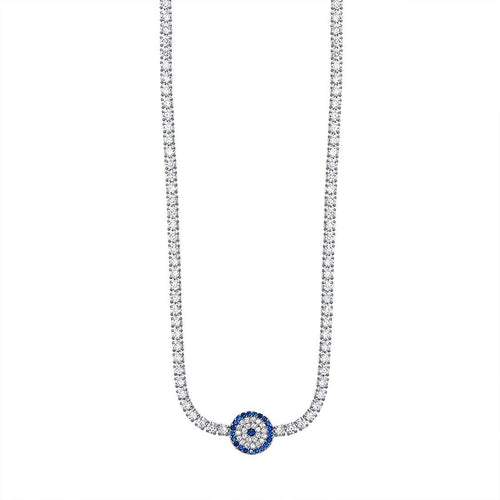 46cm Cubic Zirconia Evil Eye Tennis Necklace in Sterling Silver