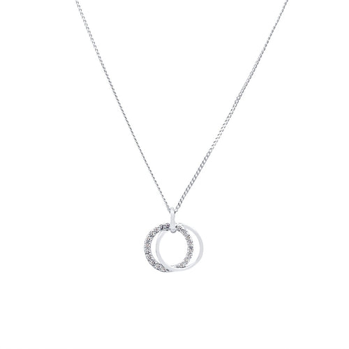 45cm Double Open Circle Pendant Necklace with Cubic Zirconia in Sterling Silver