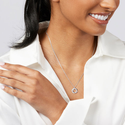 45cm Double Open Circle Pendant Necklace with Cubic Zirconia in Sterling Silver
