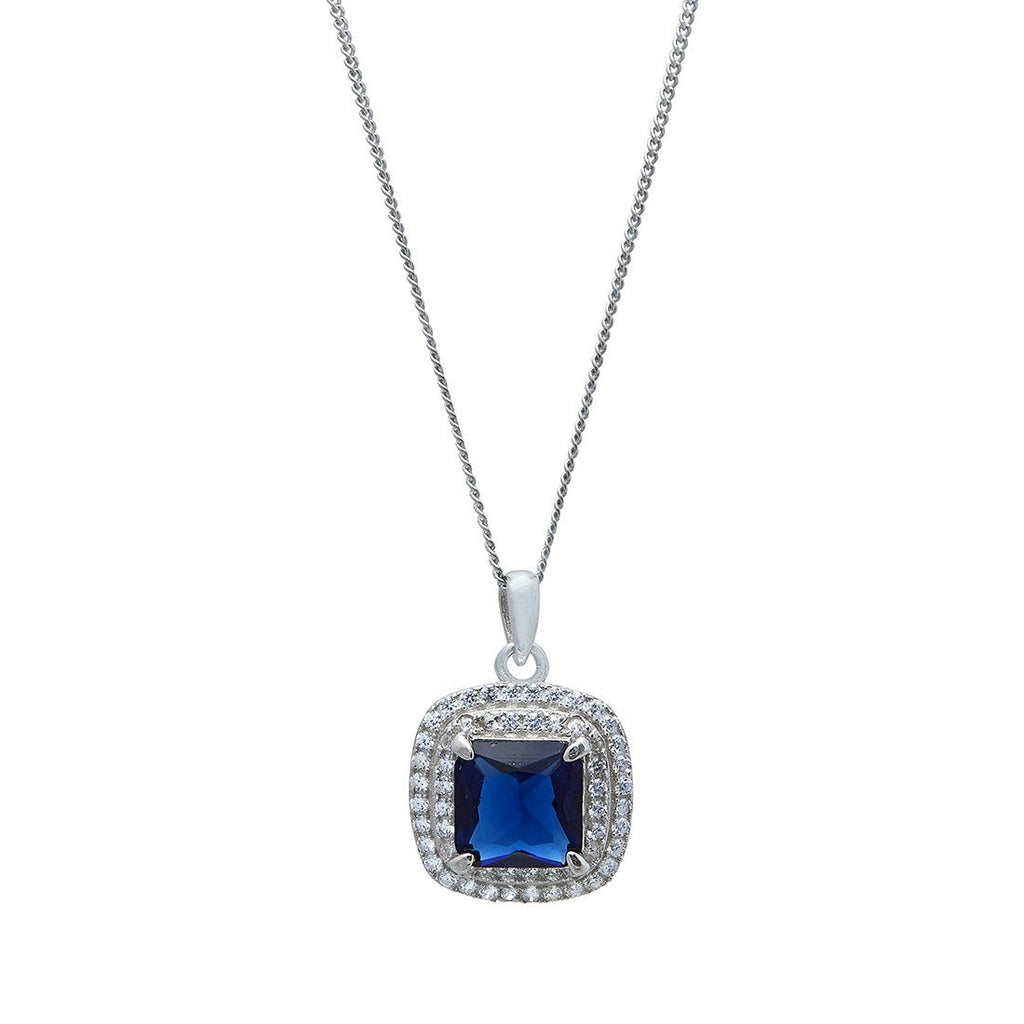 45cm Blue Sapphire Cubic Zirconia Necklace in Sterling Silver
