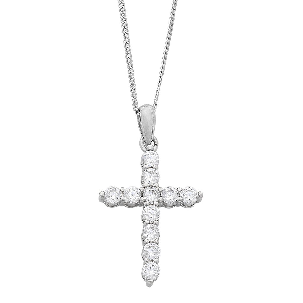 45cm Sterling Silver Cubic Zirconia Cross Necklace