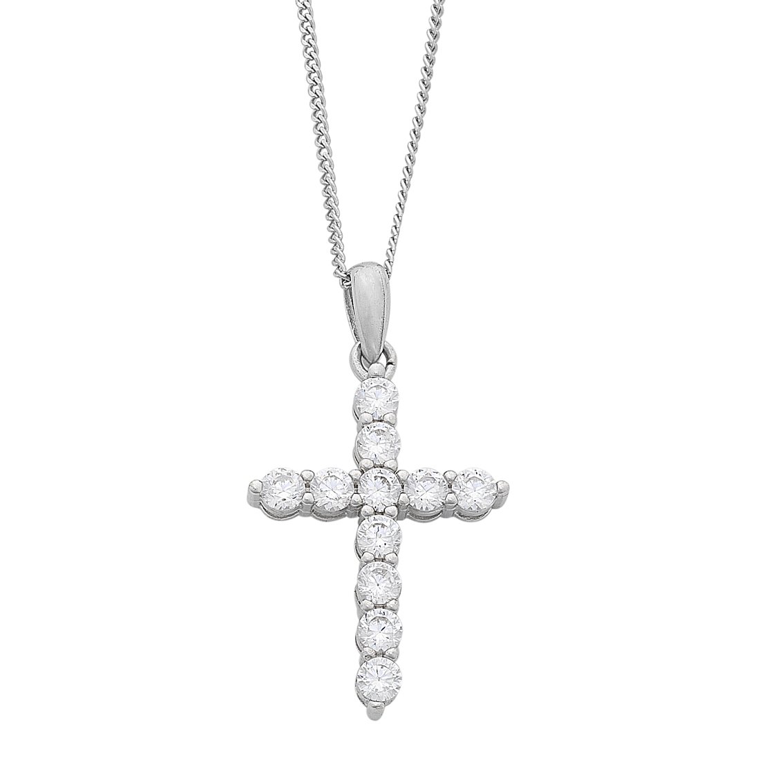 45cm Sterling Silver Cubic Zirconia Cross Necklace