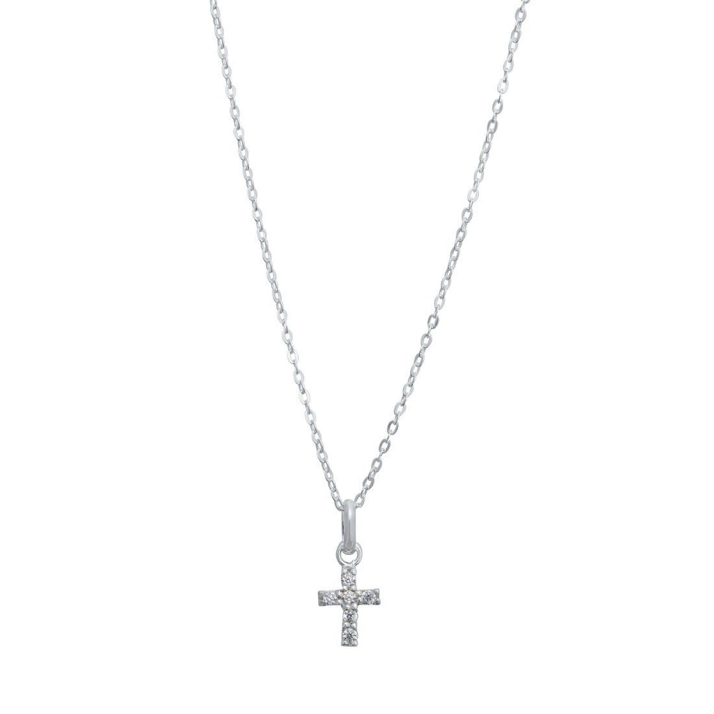 45cm Cubic Zirconia Mini Cross Necklace in Sterling Silver