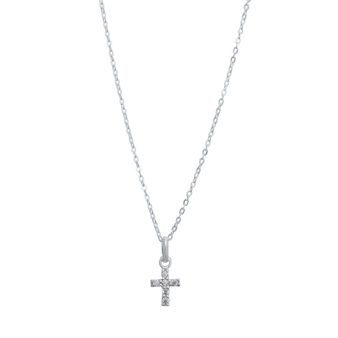 45cm Cubic Zirconia Mini Cross Necklace in Sterling Silver