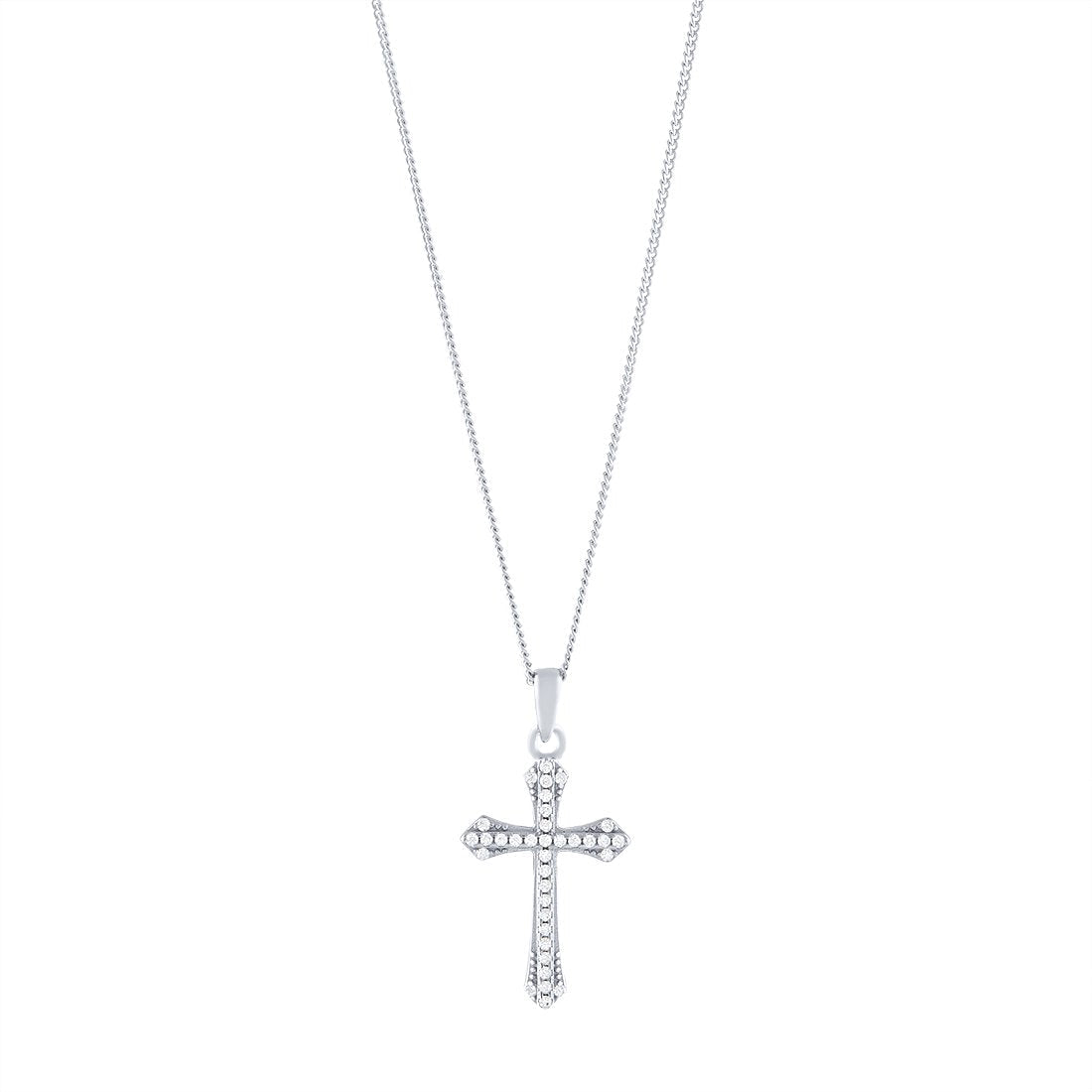 45cm Flared Cross Necklace with Cubic Zirconia in Sterling Silver