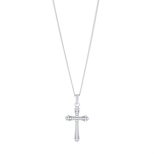 45cm Flared Cross Necklace with Cubic Zirconia in Sterling Silver