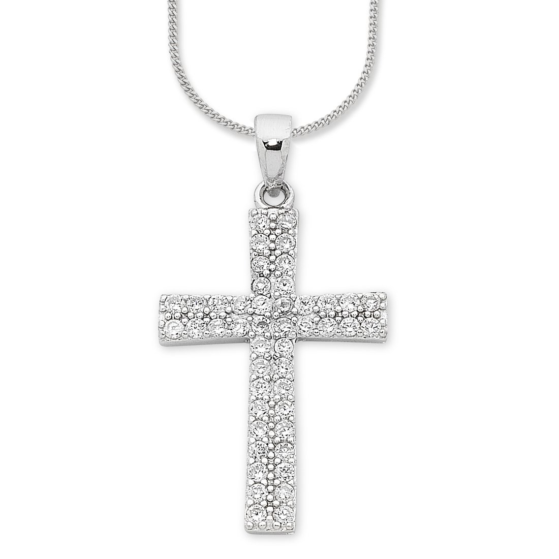 45cm Cubic Zirconia Cross Necklace in Sterling Silver