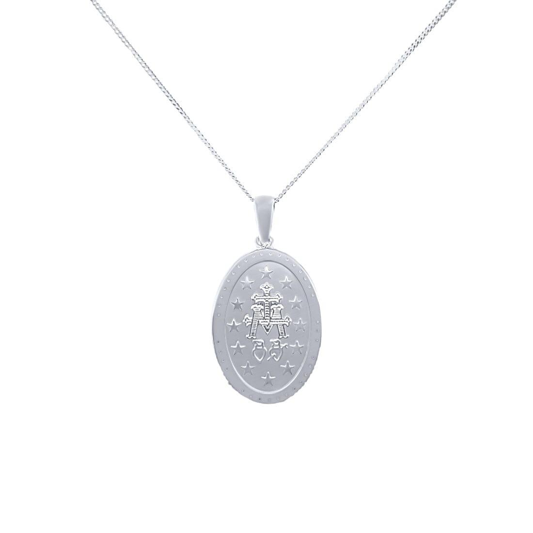 45cm Madonna Pendant Necklace with Cubic Zirconia in Sterling Silver