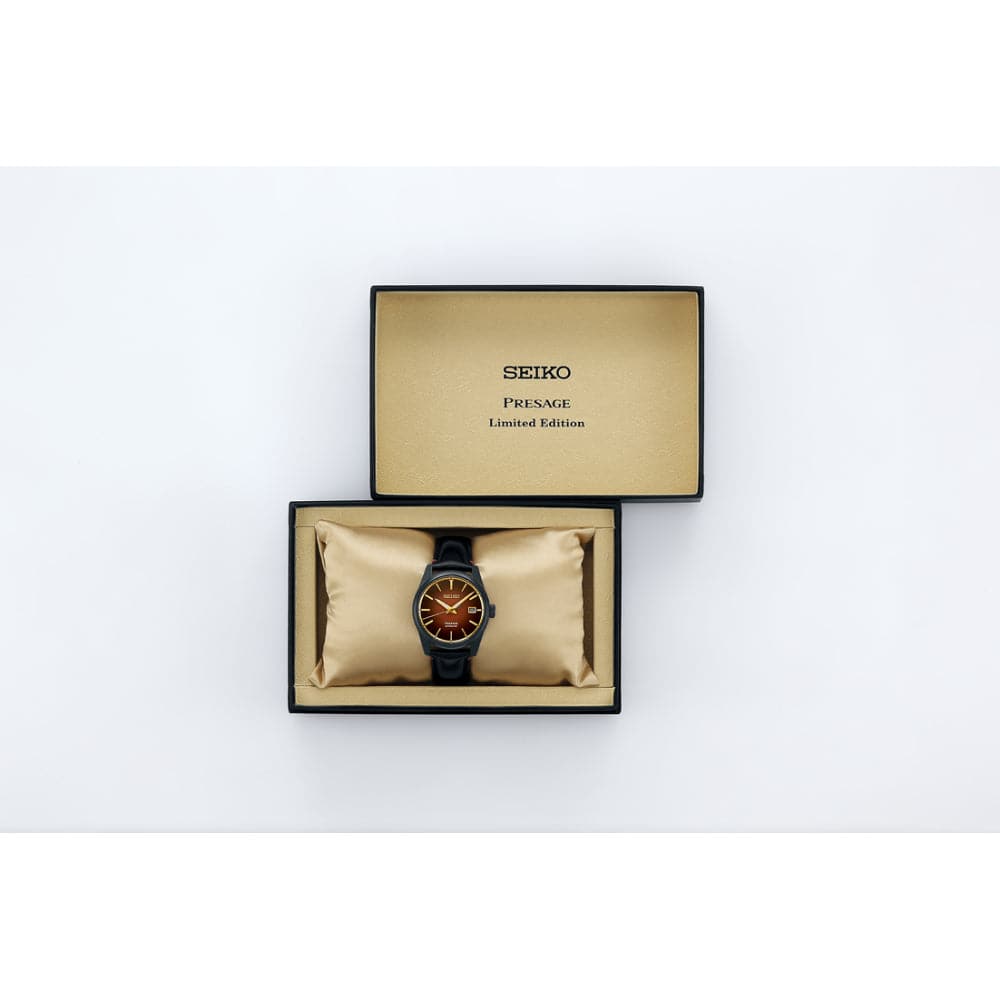 Seiko Presage Red Dial Black Leather Strap Men Watch SPB331J1P