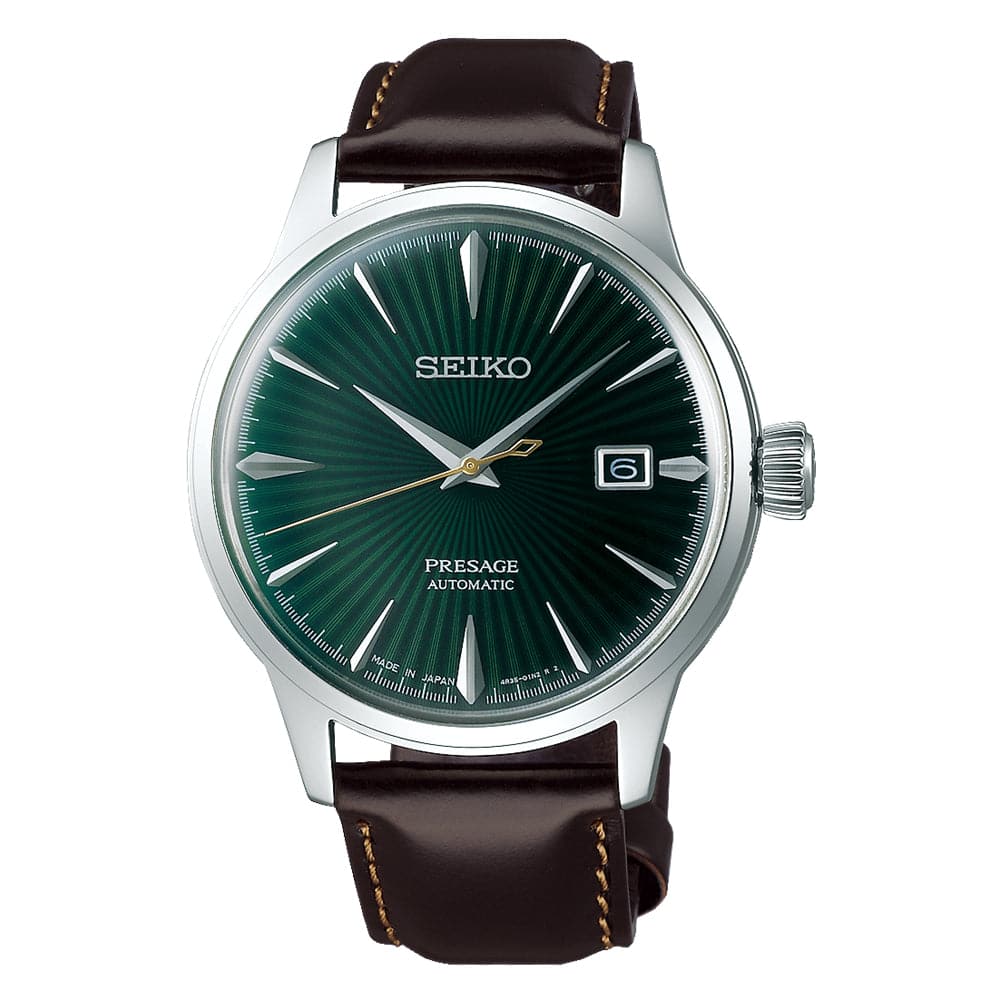 Seiko Presage Green Dial Brown Leather Strap Men Watch SRPD37J1P