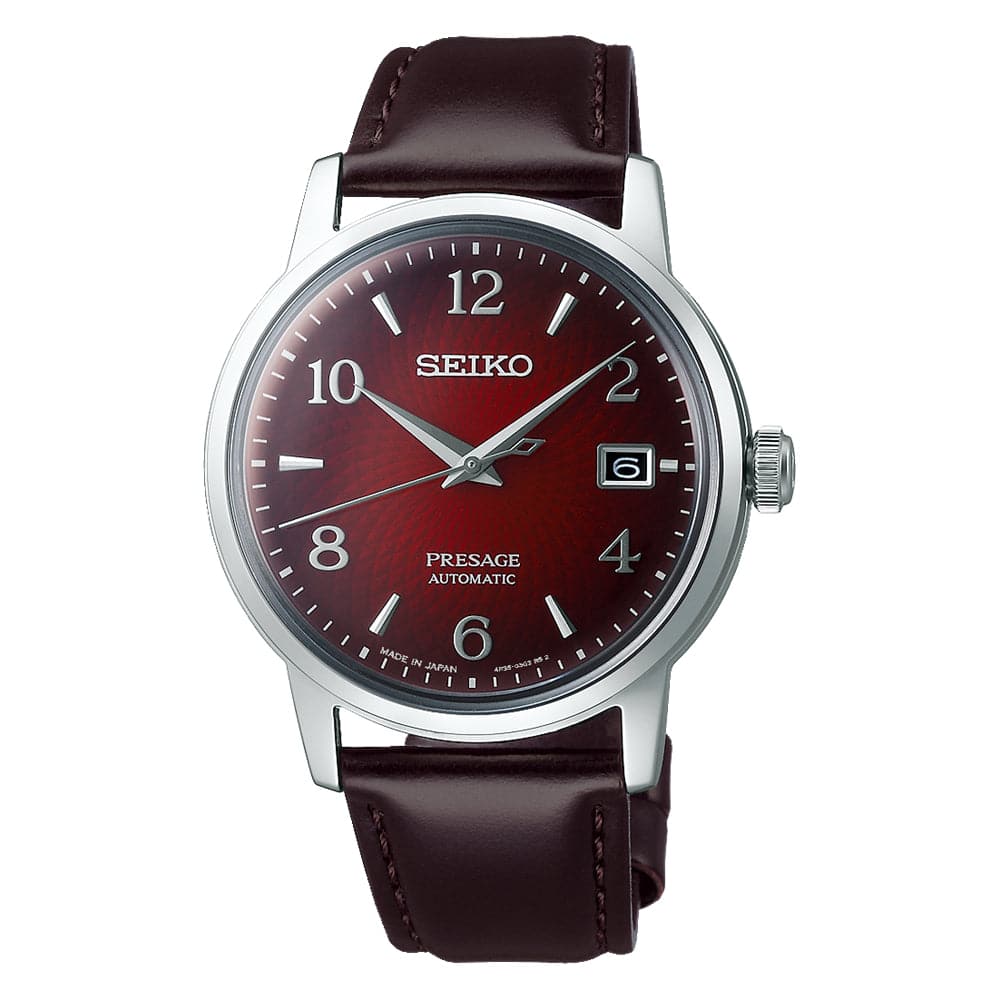 Seiko Presage Red Dial Leather Strap Men Watch SRPE41J1P