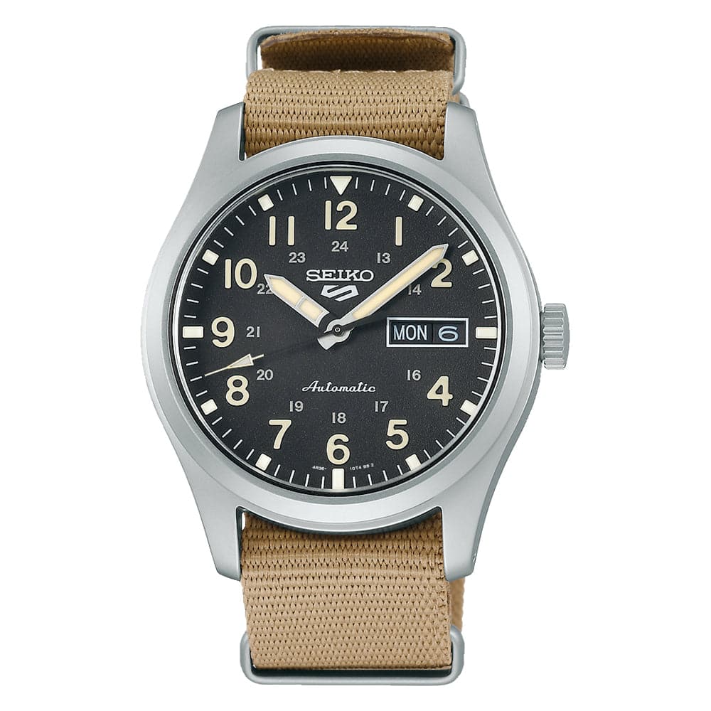 Seiko 5 Sports Black Dial Brown Nylon Strap Men Watch SRPG35K1P
