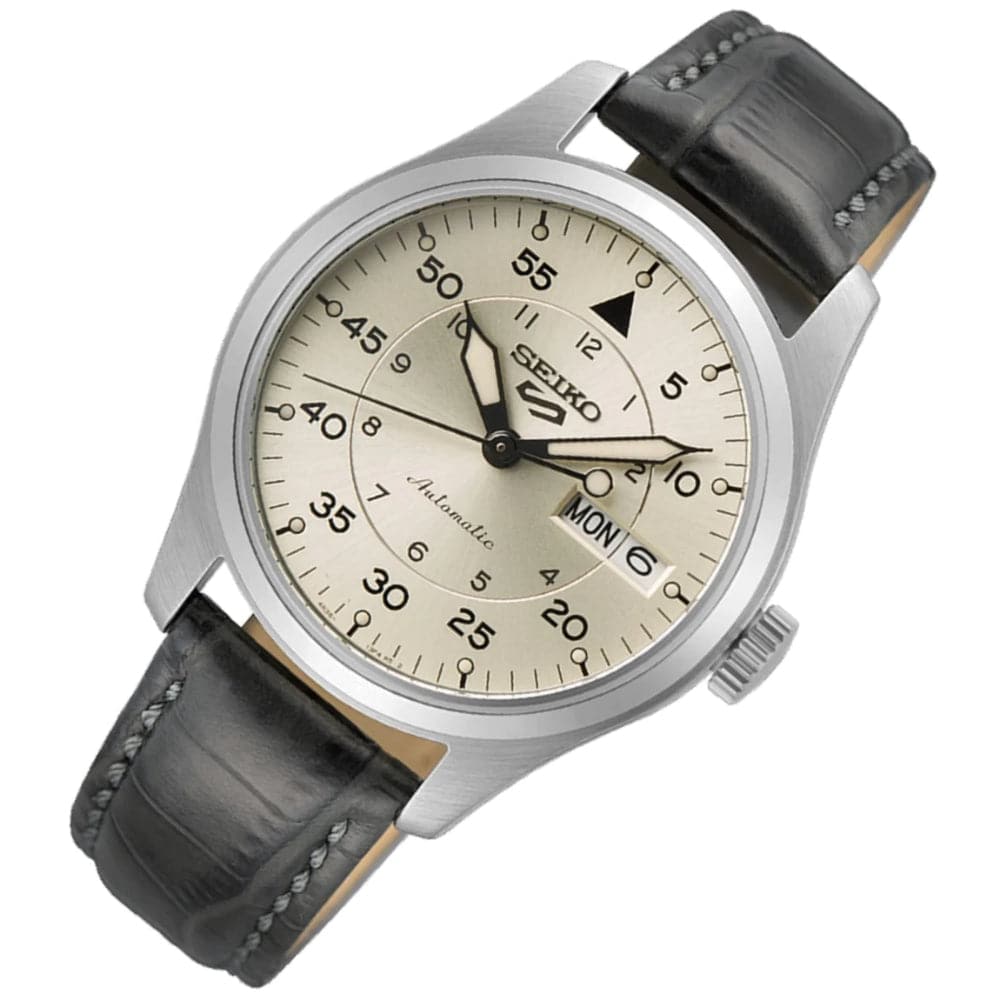 Seiko 5 Sports Automatic Black Leather Strap Men Watch SRPJ87K1