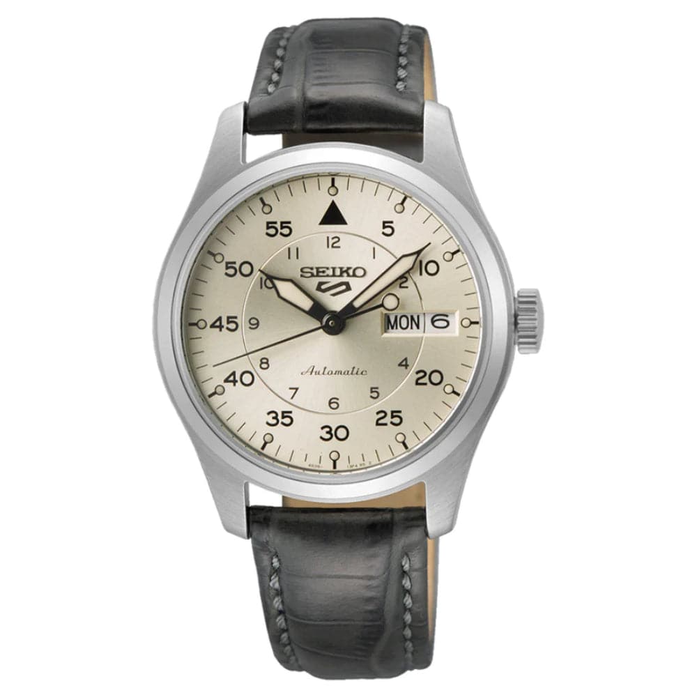 Seiko 5 Sports Automatic Black Leather Strap Men Watch SRPJ87K1