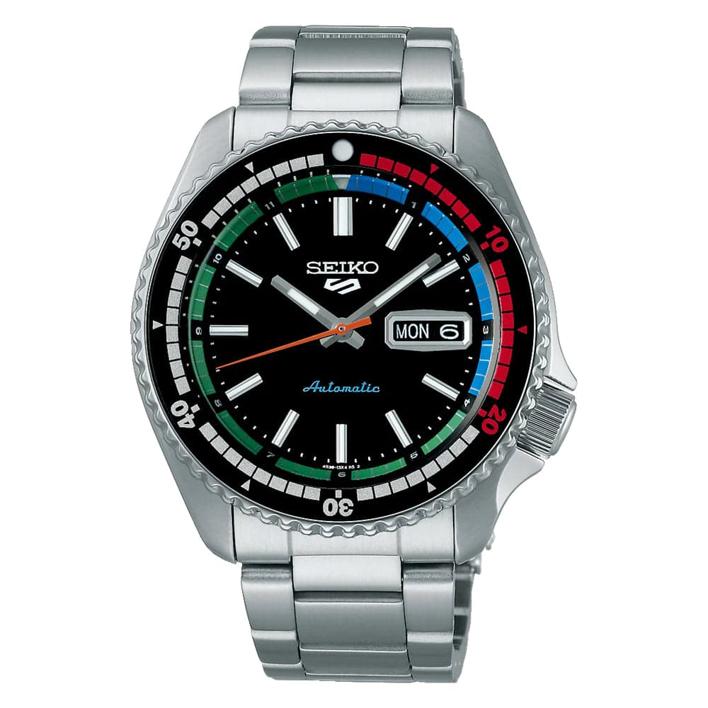 Seiko 5 Black Dial Silver Stainless Steel Strap Men Watch SRPK13K1P