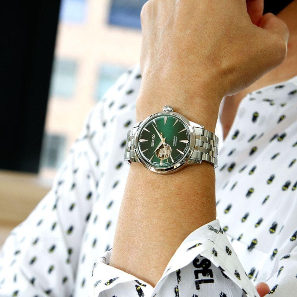 Seiko Presage Green Dial Silver Stainless Steel Strap Men Watch SSA441J1P