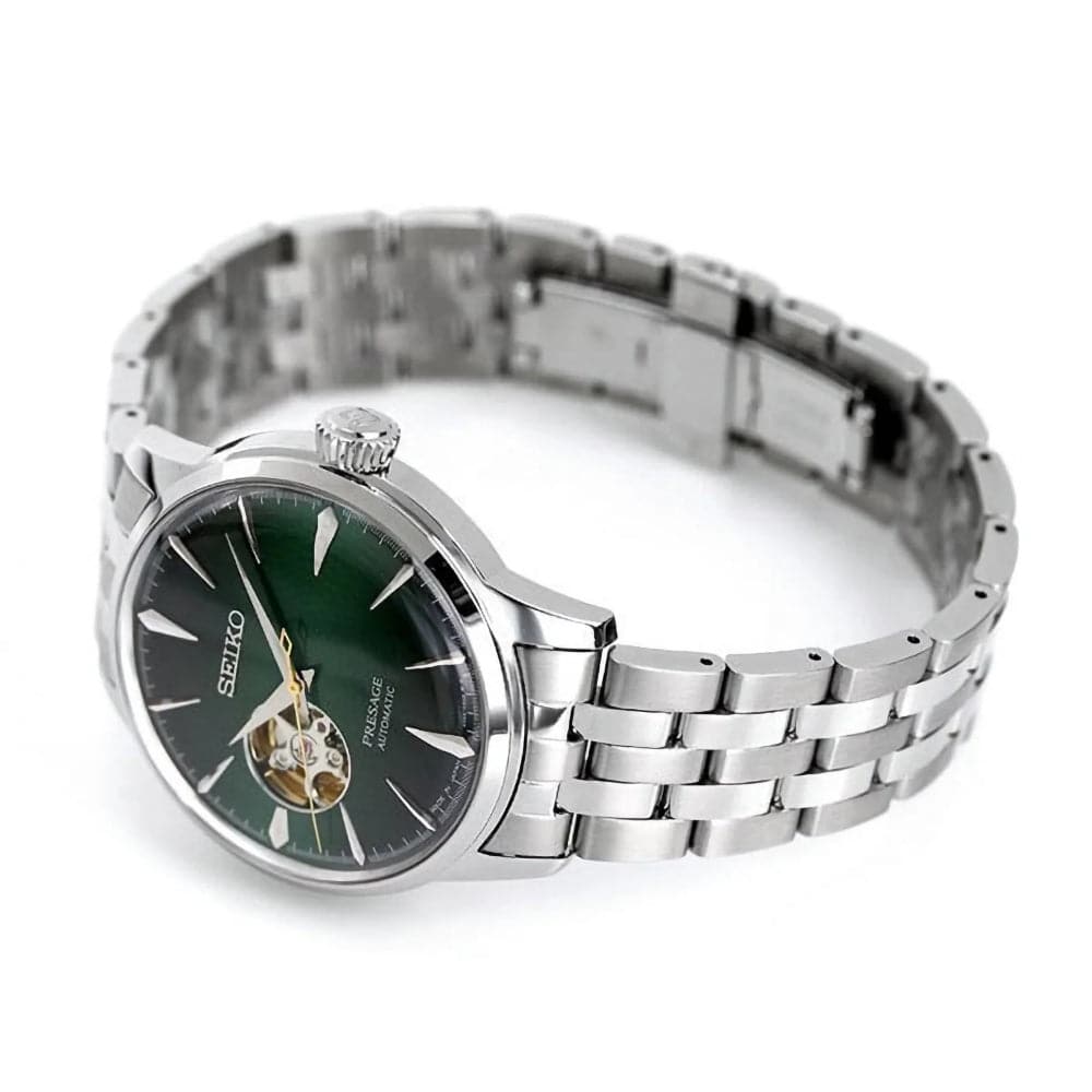 Seiko Presage Green Dial Silver Stainless Steel Strap Men Watch SSA441J1P