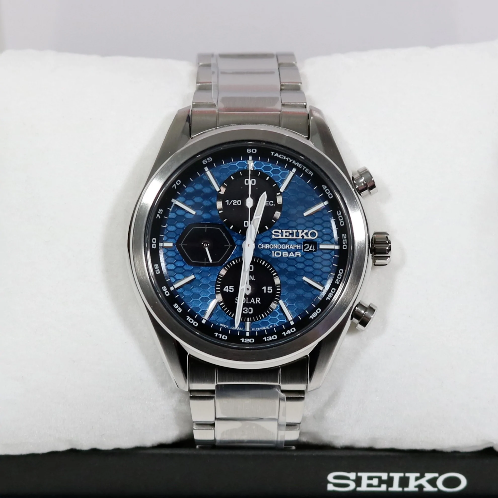 Seiko Chronograph Blue Dial With Silver Stainless Steel Men Watch SSC801P1